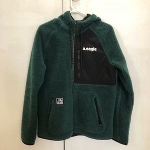 Forest green fleece zip up sweater with hoodie